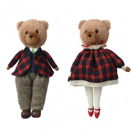 Kockás plüssmackó dísz 24 cm