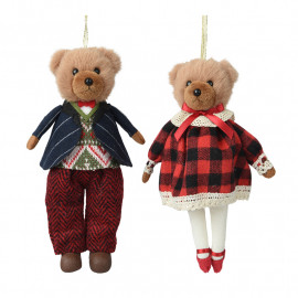 Kockás plüssmackó dísz 18 cm