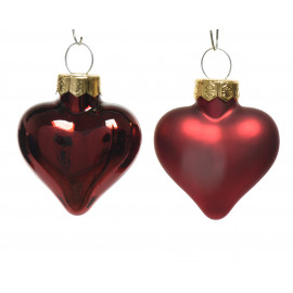 Szív üvegdísz szett bordó