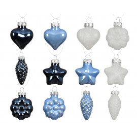 Üvegdísz szett kék-fehér