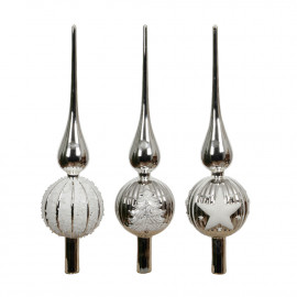 Üveg csúcsdísz ezüst-fehér...