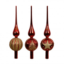 Üveg csúcsdísz bordó-arany...