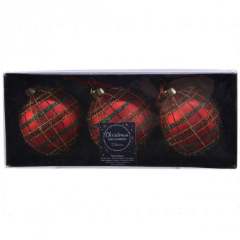 Üveggömb szett piros kockás