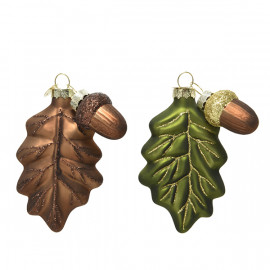 Üvegdísz levél és makk